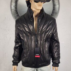 NWT~$2170~OTTIMO~XL/1X~BLACK GENUINE REAL LEATHER COAT BOMBER JACKET MOTO BIKER